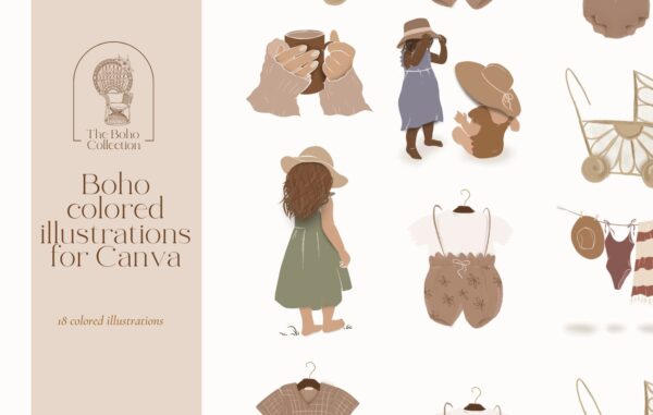Boho colored illustrations for Canva by Santed Collective
