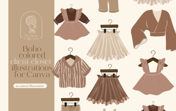 Boho Colored Client Closet illustrations for Canva