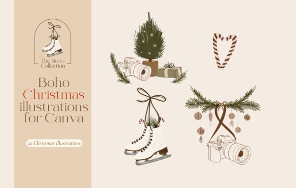 Boho Christmas Photography illustrations for Canva