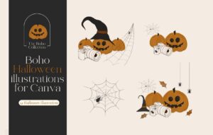 Boho Halloween Photography illustrations for Canva